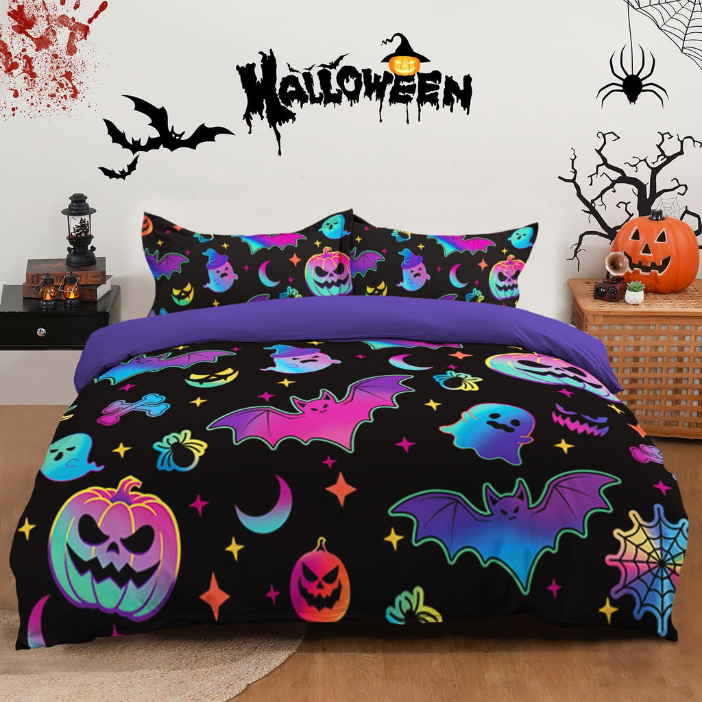 Halloween Duvet Cover Set 3 Pieces with Skull Pumpkin