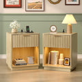 Smart Bedside Table with LED Lights & USB Charging | Fluted Design | 1 or 2 Pack | Oak, Gray Oak & Walnut