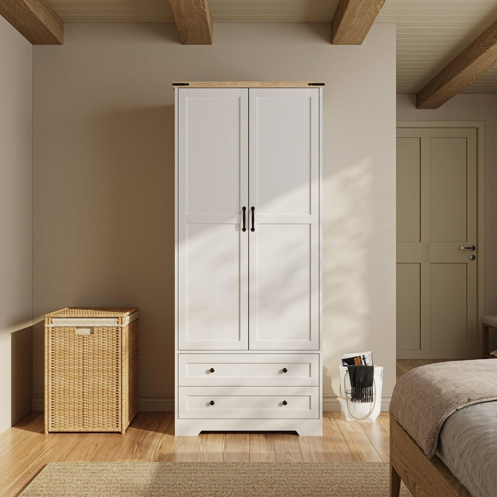 Shano Wardrobe with 3 Doors & 4 Drawers | White, Black, Grey & Oak