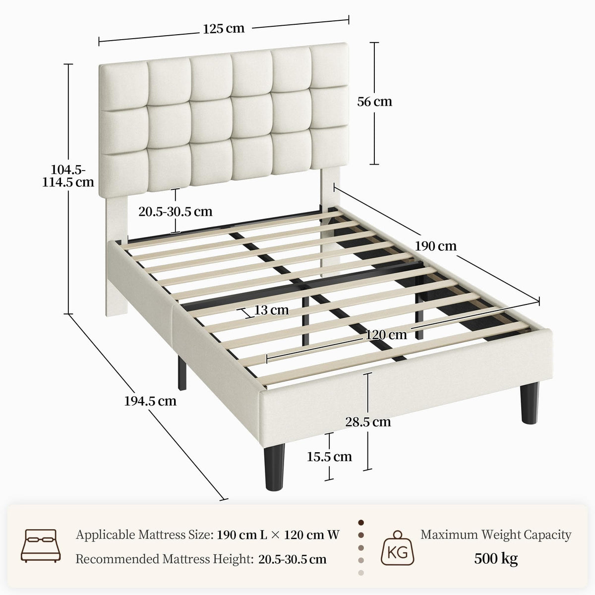 Upholstered Bed Frame with Square Tufted Headboard