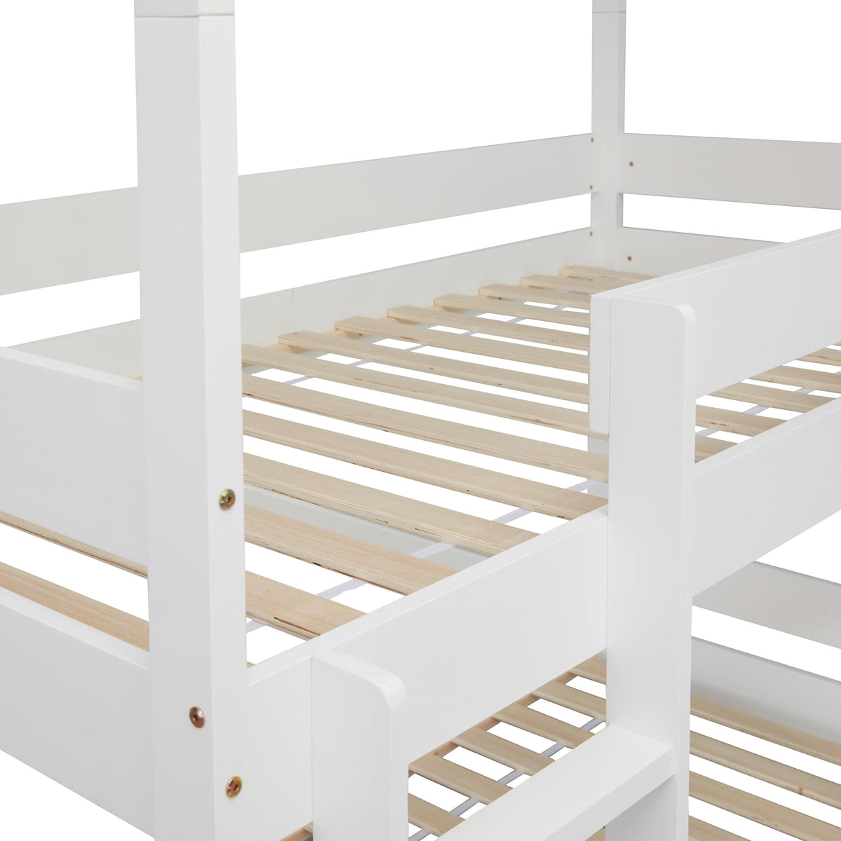 Shano Bunk Bed, 3ft Triple Bunk Bed with Ladder, Wooden Triple Sleeper Kids Bunk Bed, Solid Pine Wood Single Bed Frame for Children, Space Saving High Sleeper Bunk Bed