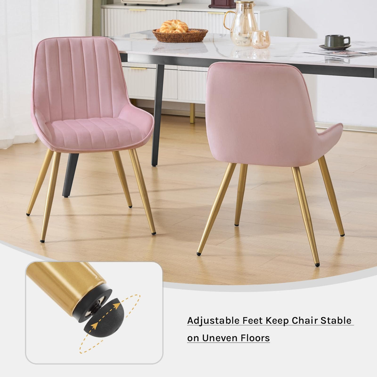 Shano Lestarain Dining Chairs Set of 4 | Velvet & Faux Leather | Ergonomic | 150kg Capacity