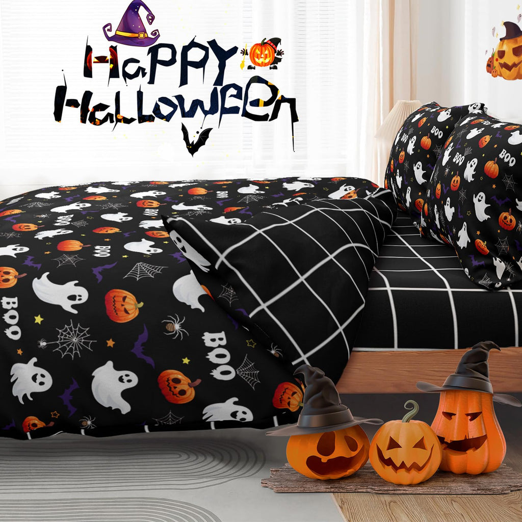 Halloween Duvet Cover Set 3 Pieces with Skull Pumpkin