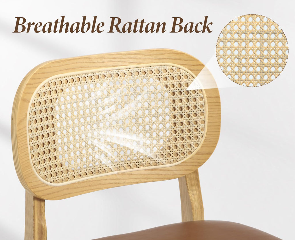 Shano Bar Stools Set of 2 | Rattan Backrest | Adjustable Height | PU Cushion | 4 Colours