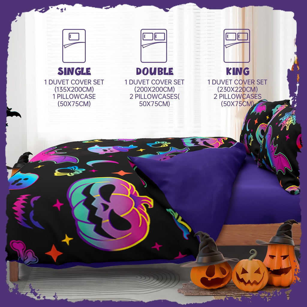 Halloween Duvet Cover Set 3 Pieces with Skull Pumpkin