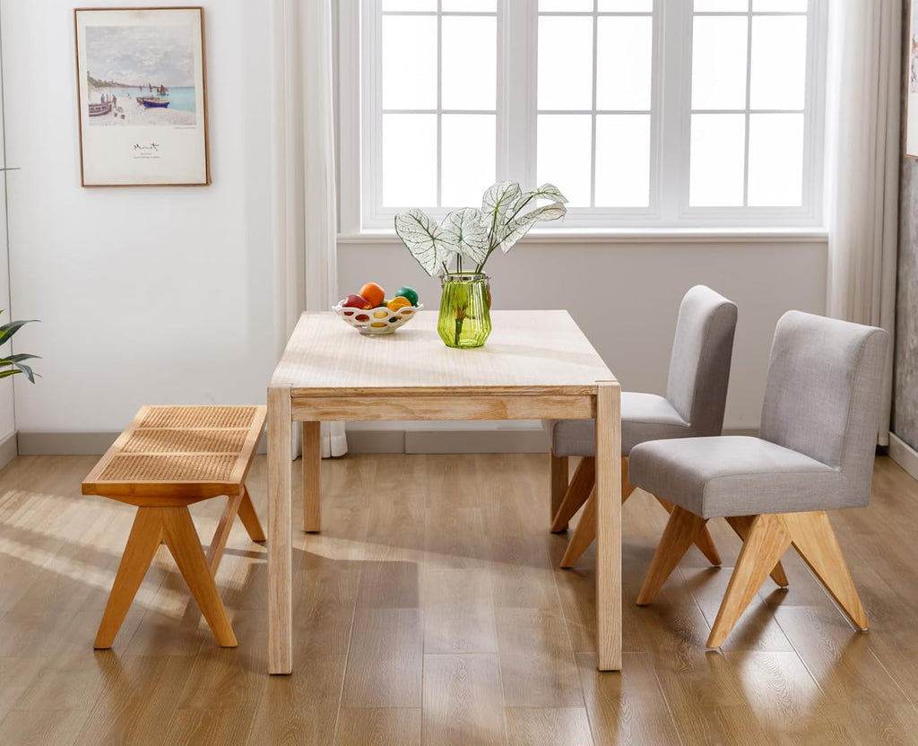 Shano Rattan Dining Bench | Solid Wood Frame | Woven Rattan Seat | Entryway Ottoman | 2 Colours