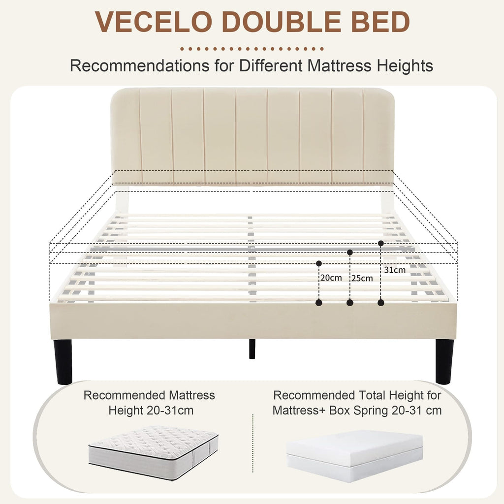 Shano Furniture Velvet Upholstered Double Bed Frame, Grey