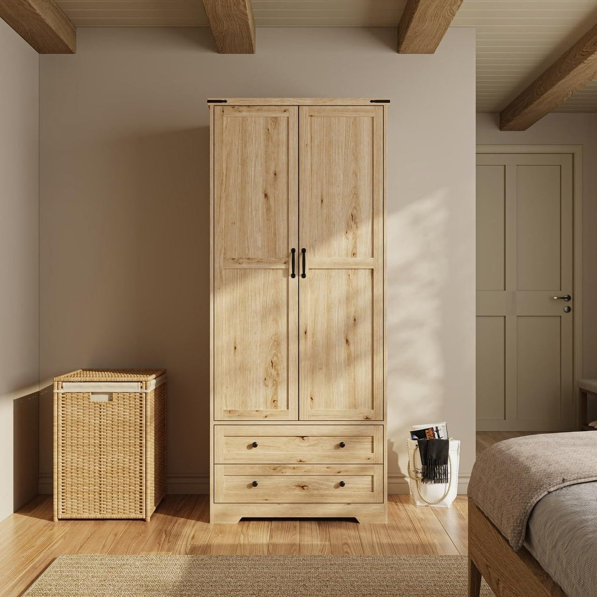 Shano Wardrobe with 3 Doors & 4 Drawers | White, Black, Grey & Oak