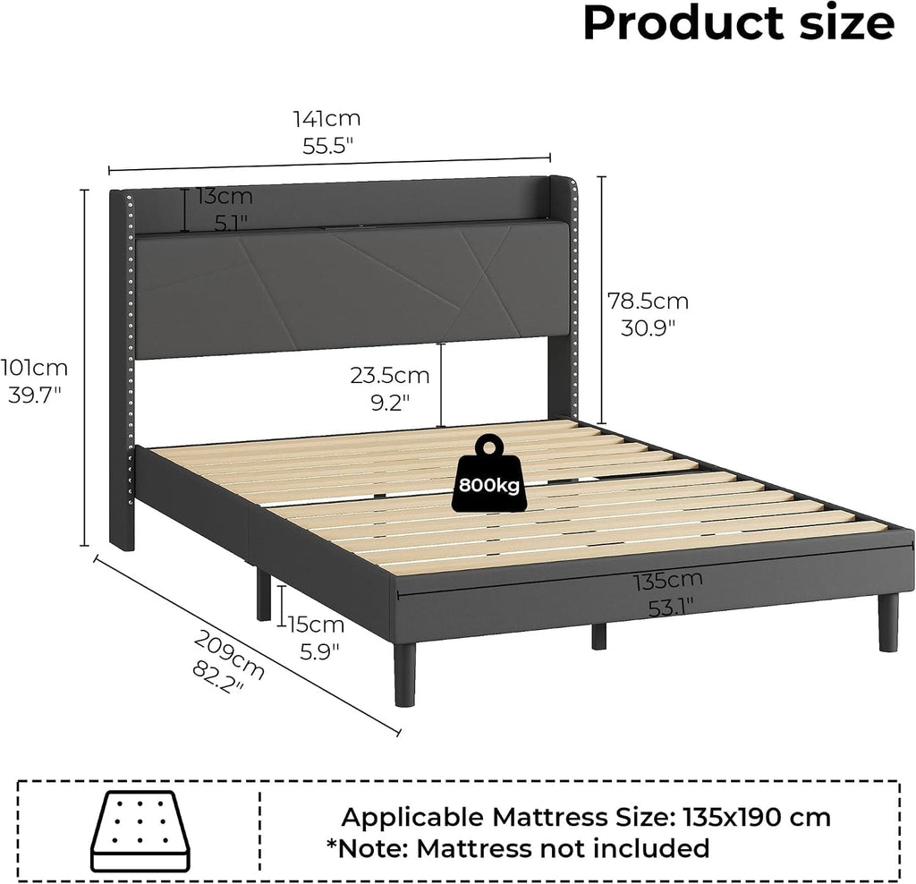 Upholstered Bed Frame with Built-In Charging Station | Linen Headboard | Storage | Single, Double & King