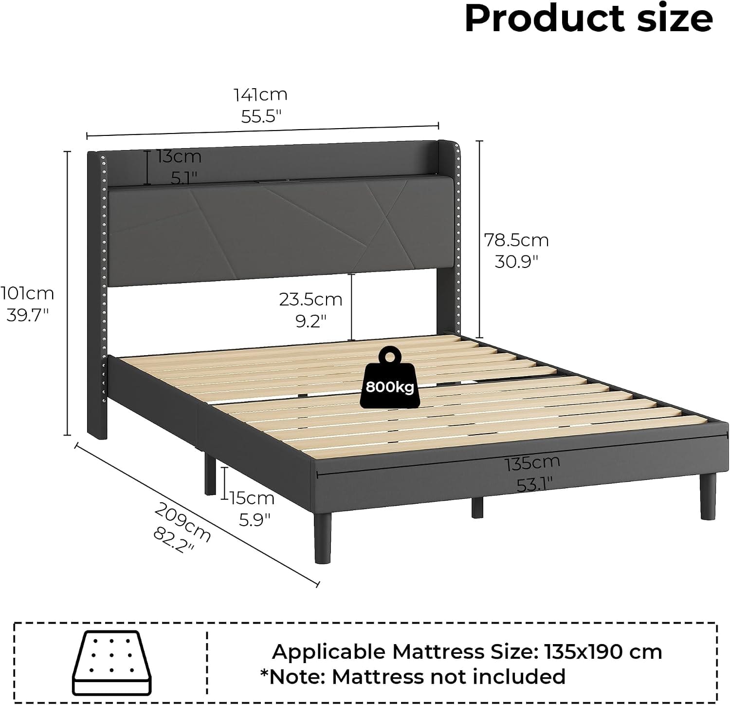 Upholstered Bed Frame with Built-In Charging Station | Linen Headboard | Storage | Single, Double & King