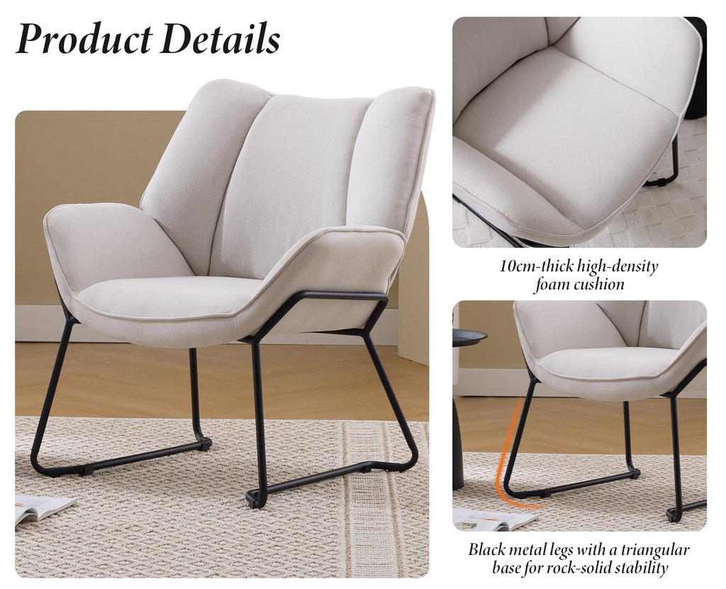 Shano Linen Accent Armchair | Quilted Upholstery | Black Sled Legs | 136kg | 6 Colours