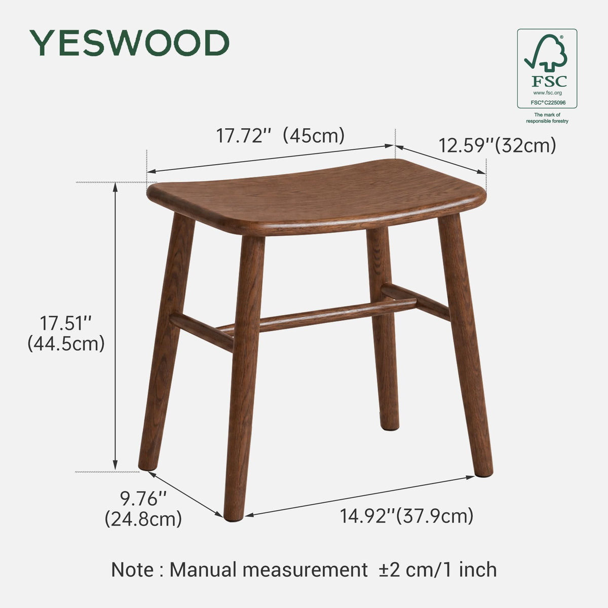 Shano Solid Red Oak Dressing Stool | Curved Seat | Pre-Assembled | 150kg | 2 Finishes