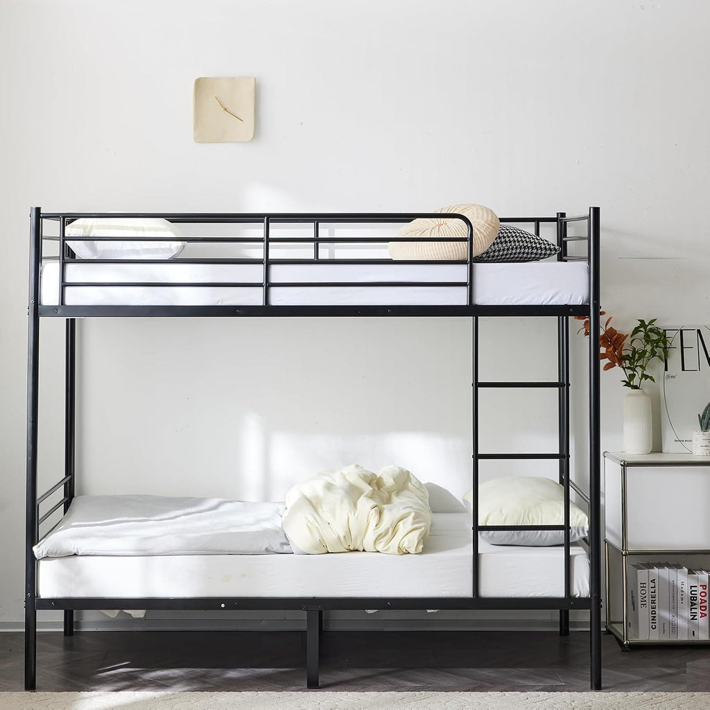 Heavy Duty Metal Bunk Bed Single over Single | Full-Length Guardrails | Optional Storage Drawers | Black & White