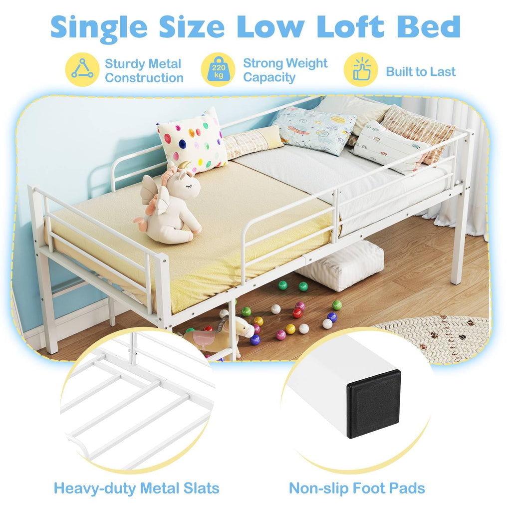Metal Kids Bunk Bed, 3FT Children Loft Bed with Guardrails & 2 Ladders, Heavy Duty Toddler Bedframe for Boys Girls, No Box Spring Needed (Black)