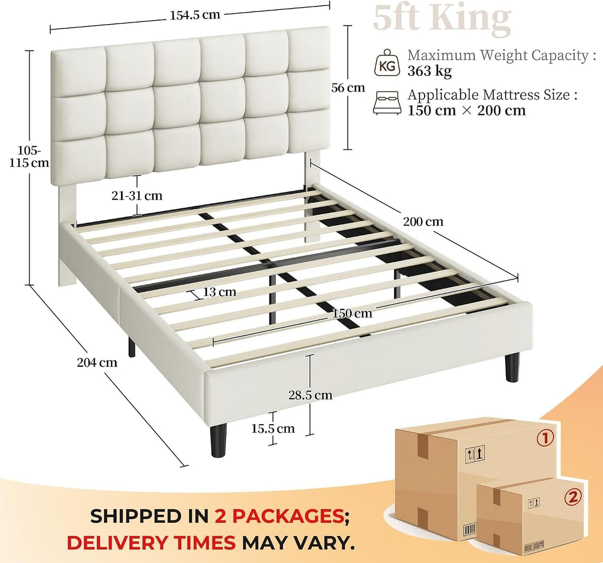 Upholstered Bed Frame with Square Tufted Headboard