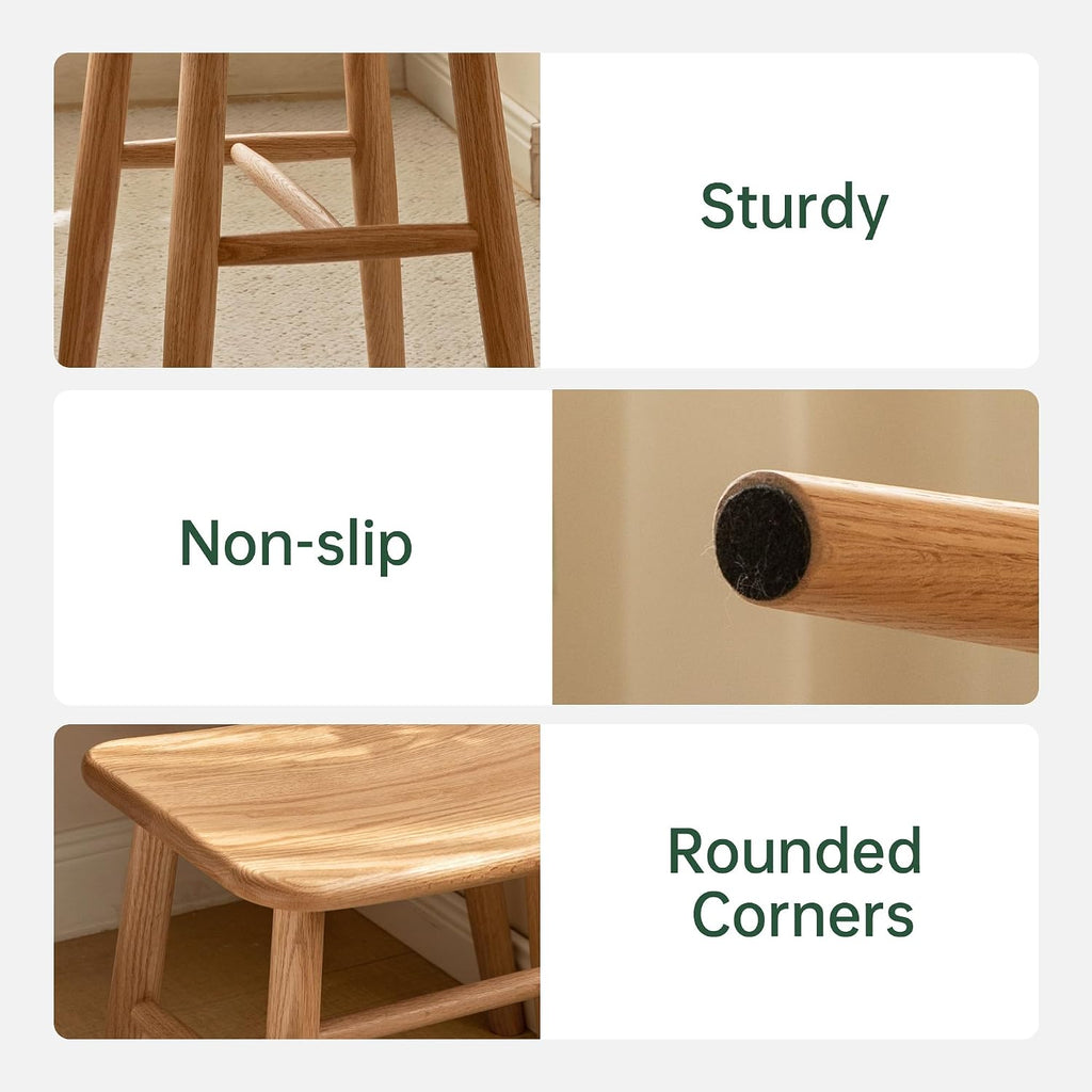 Shano Solid Red Oak Dressing Stool | Curved Seat | Pre-Assembled | 150kg | 2 Finishes