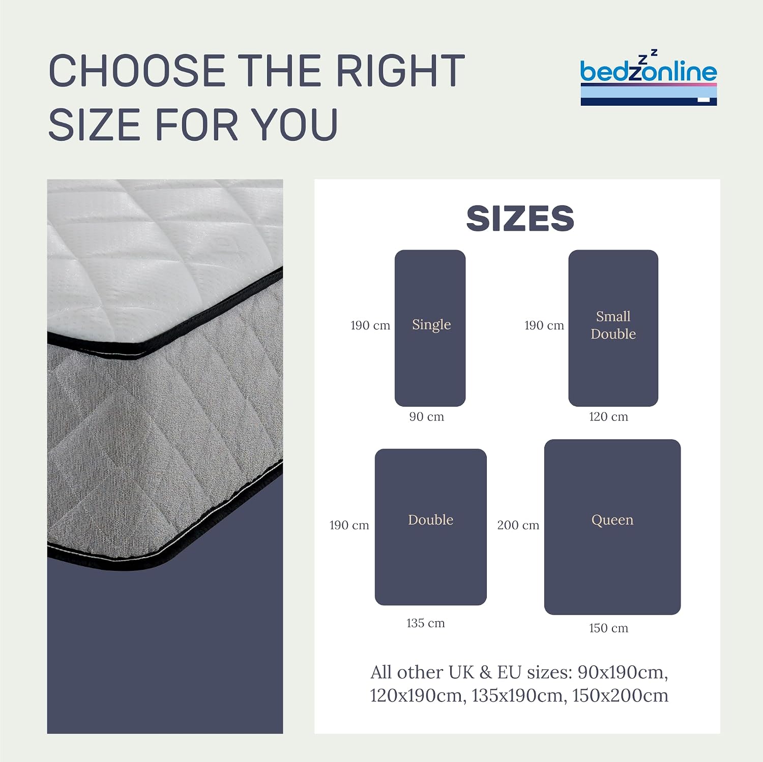 Hybrid Memory Foam & Open Coil Spring Mattress | Orthopaedic Support | Hypoallergenic | Medium Firm | Small Single to King