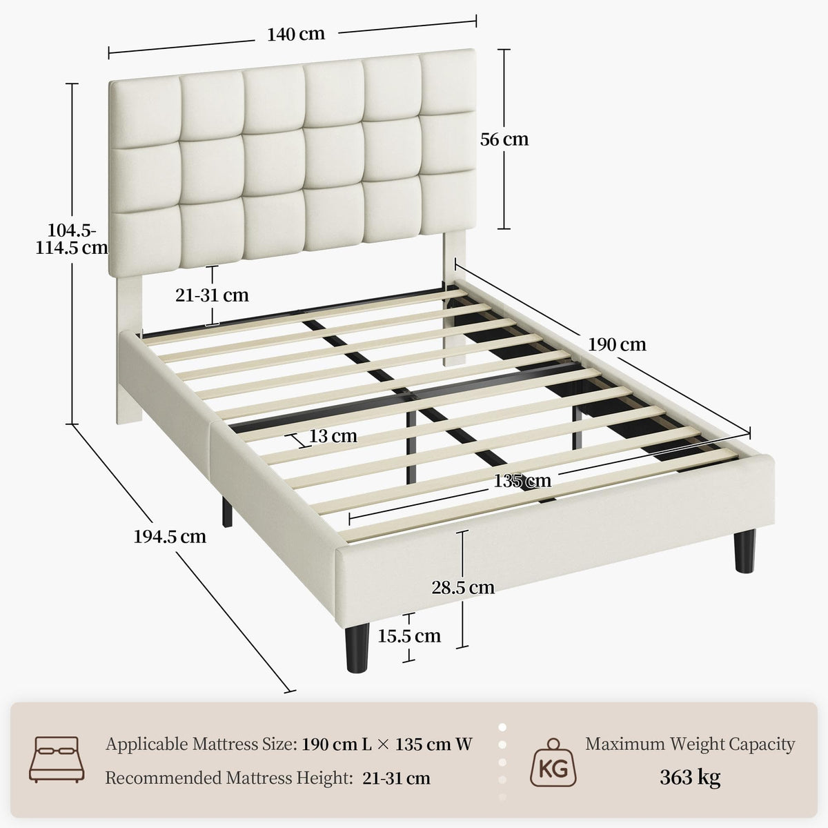 Upholstered Bed Frame with Square Tufted Headboard