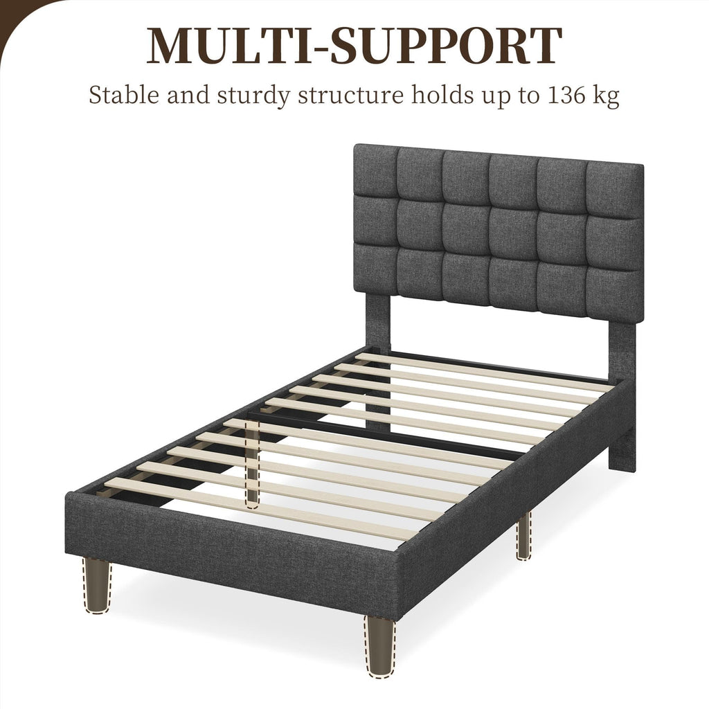 Upholstered Bed Frame with Square Tufted Headboard