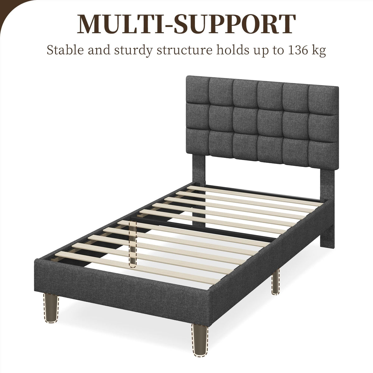 Upholstered Bed Frame with Square Tufted Headboard