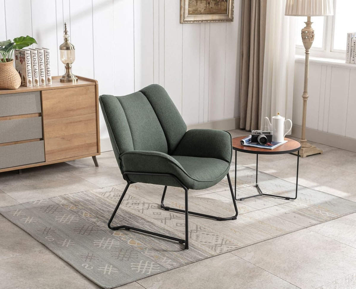 Shano Linen Accent Armchair | Quilted Upholstery | Black Sled Legs | 136kg | 6 Colours