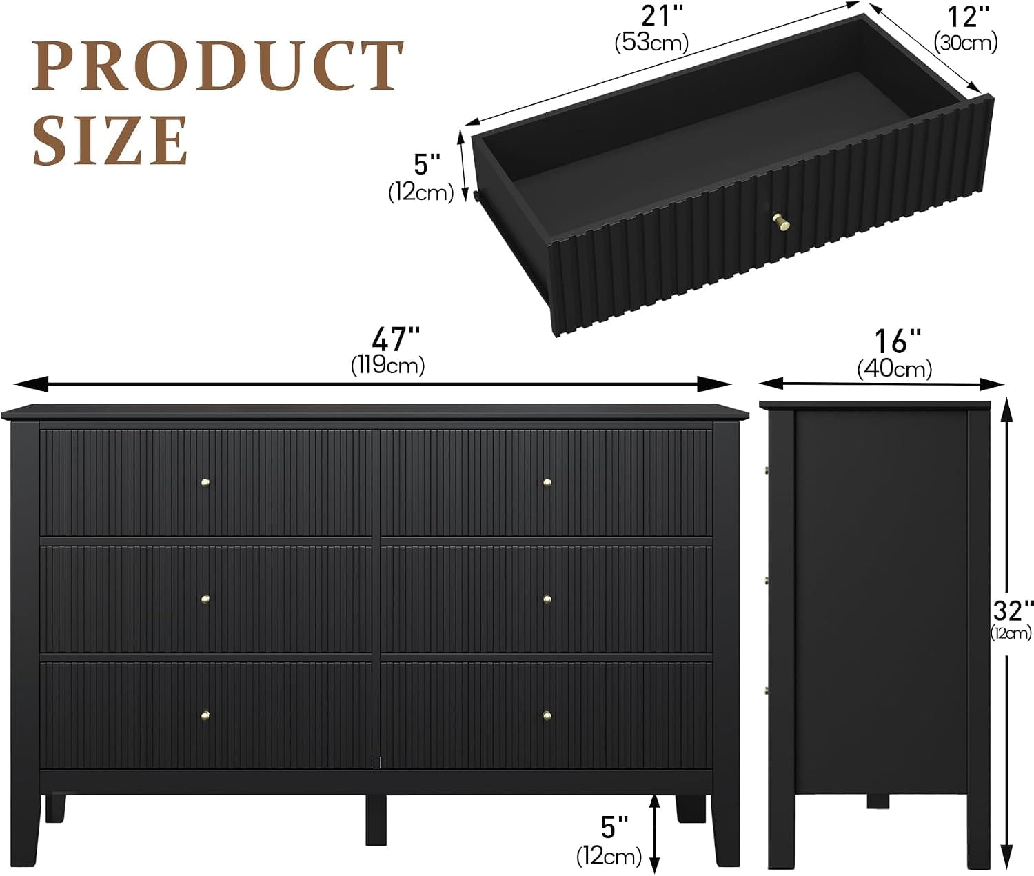 Fluted Chest of Drawers | 6 or 3 Drawers | Wide MDF Storage Unit | Water-Resistant | Black, Blue & Green