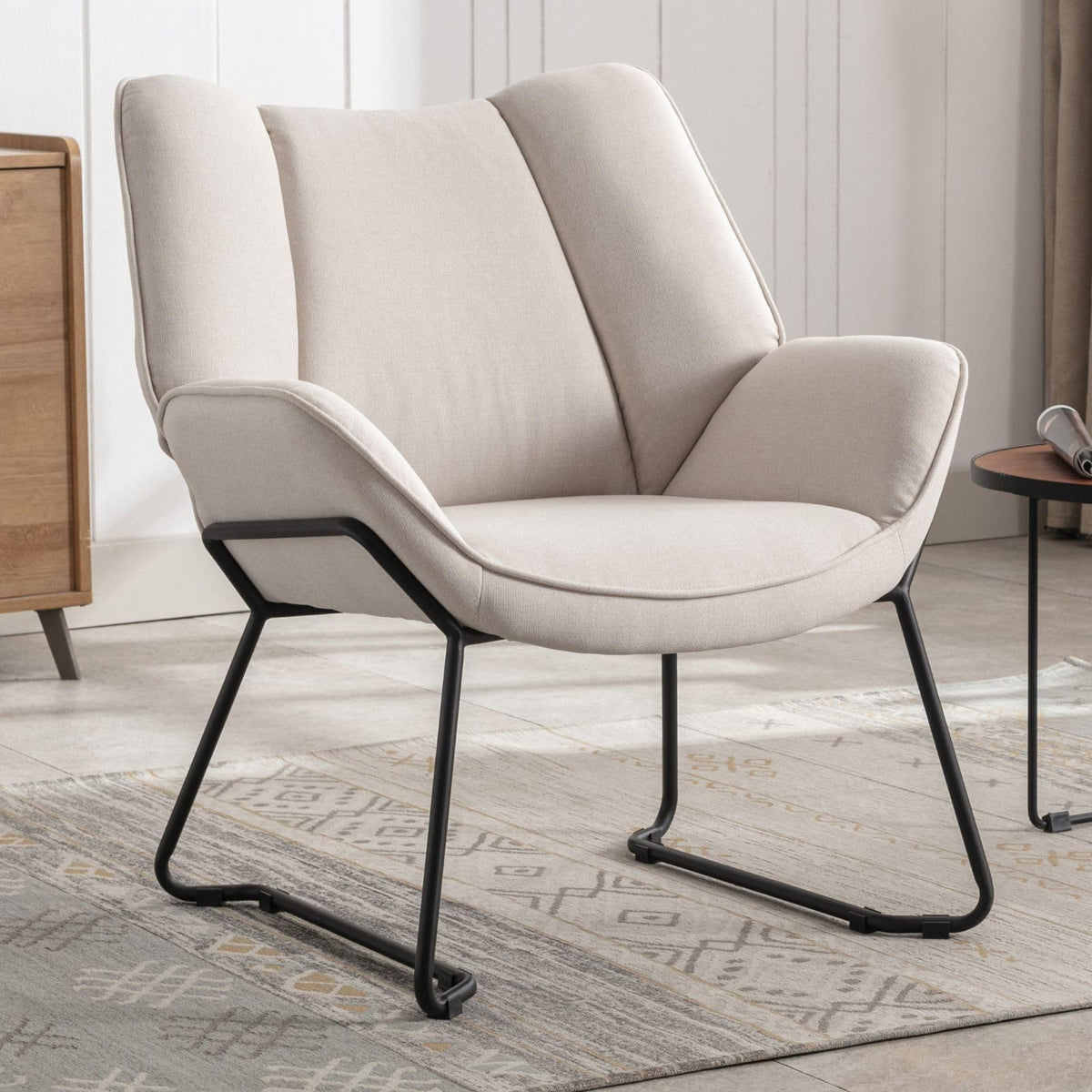Shano Linen Accent Armchair | Quilted Upholstery | Black Sled Legs | 136kg | 6 Colours