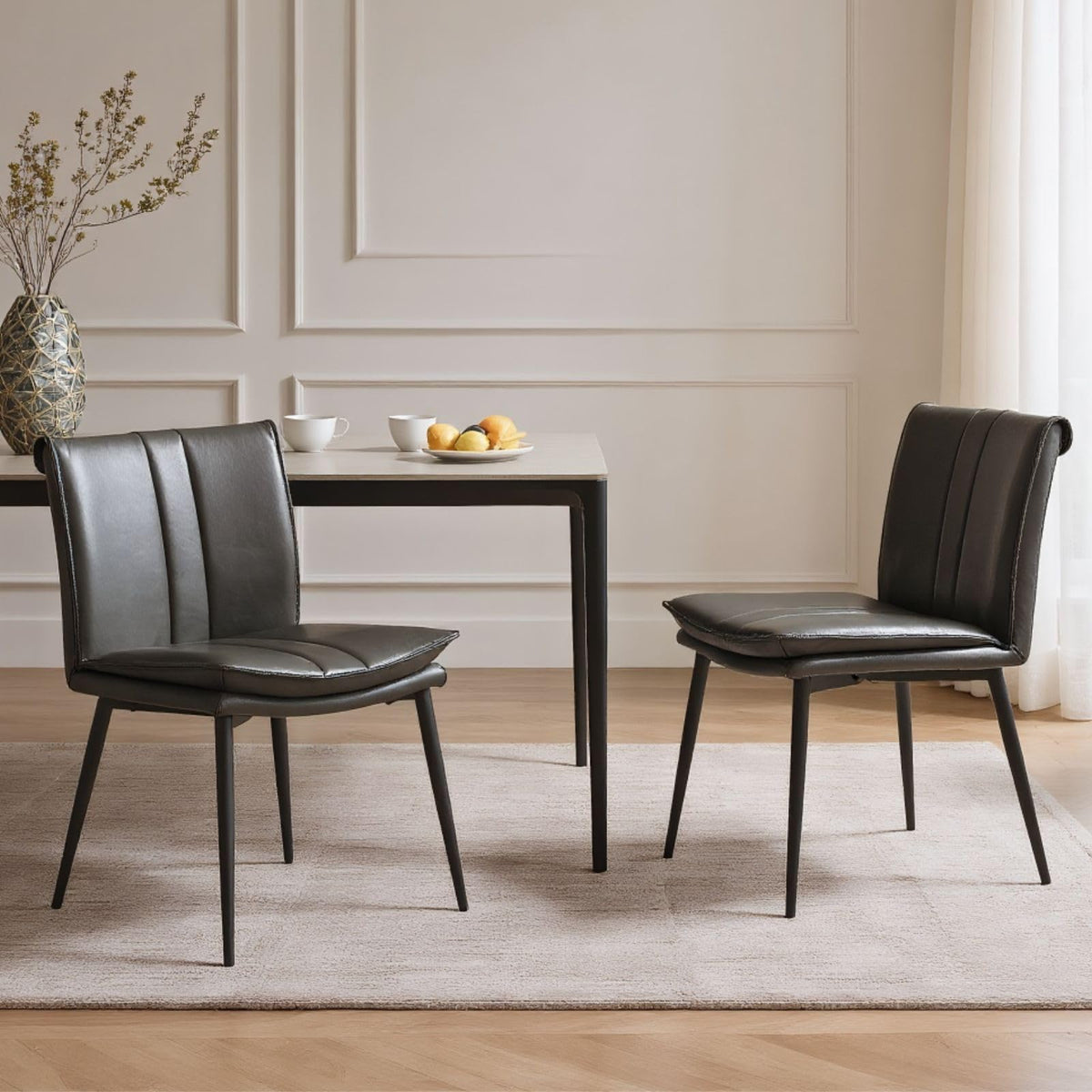 Shano chairus Retro PU Leather Dining Chairs | Double-Layer Cushion | Metal Legs | Set of 2 or 4