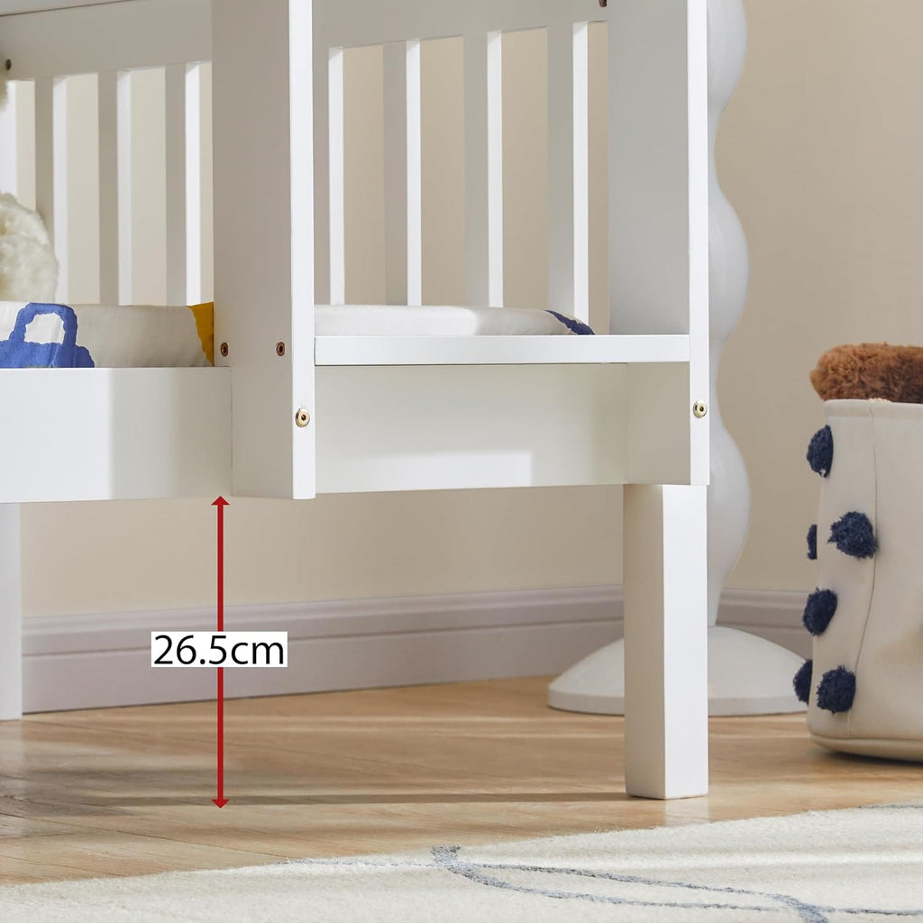 Single Bunk Bed Frame | Solid Pine Wood | Guard Rails & Ladder | Splits into 2 Beds | White & Grey