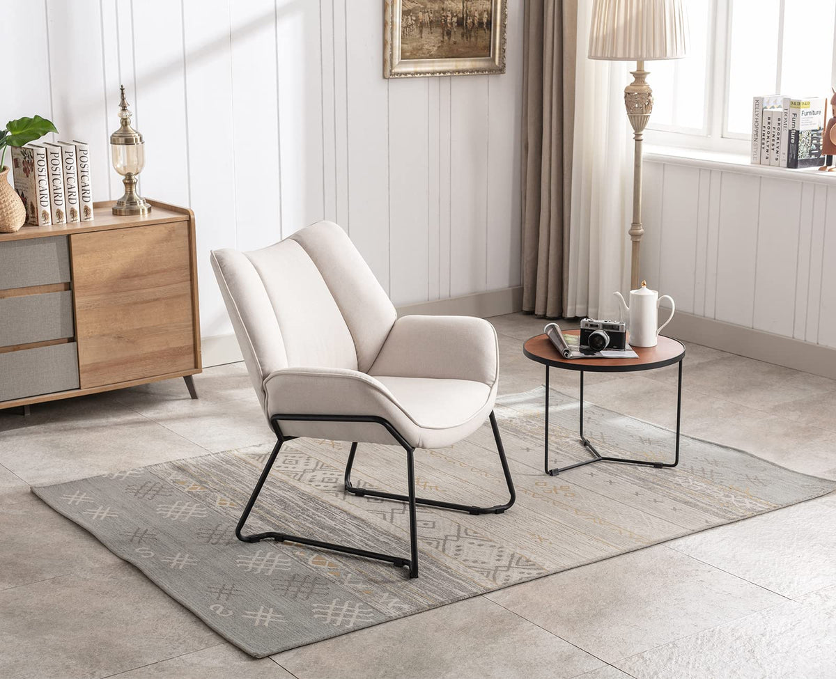 Shano Linen Accent Armchair | Quilted Upholstery | Black Sled Legs | 136kg | 6 Colours