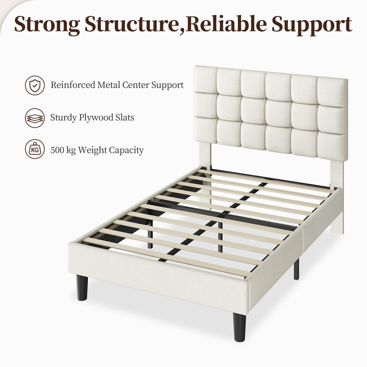 Upholstered Bed Frame with Square Tufted Headboard