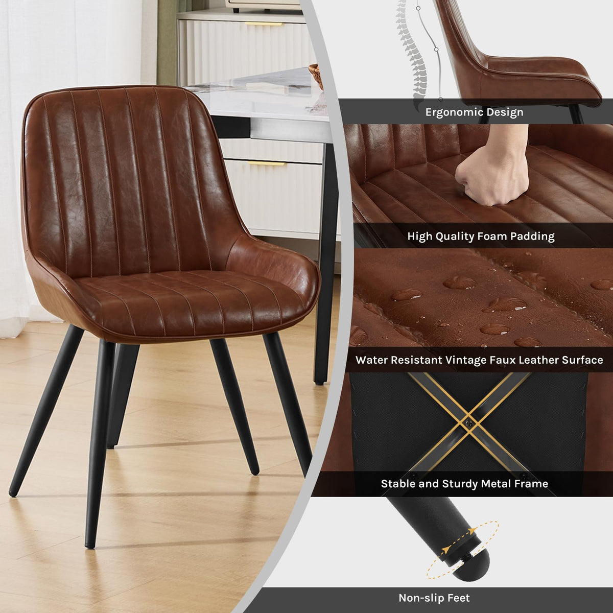 Shano Lestarain Dining Chairs Set of 4 | Velvet & Faux Leather | Ergonomic | 150kg Capacity