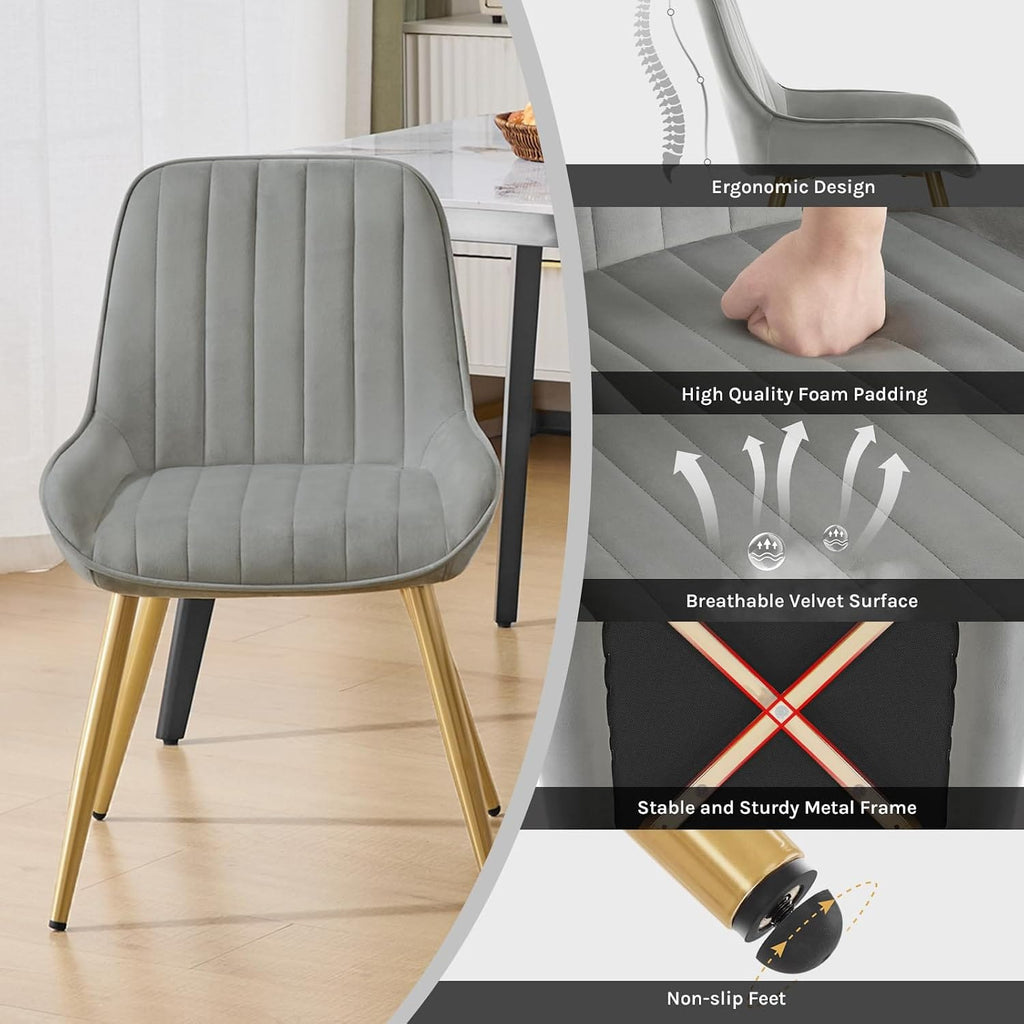 Shano Lestarain Dining Chairs Set of 4 | Velvet & Faux Leather | Ergonomic | 150kg Capacity