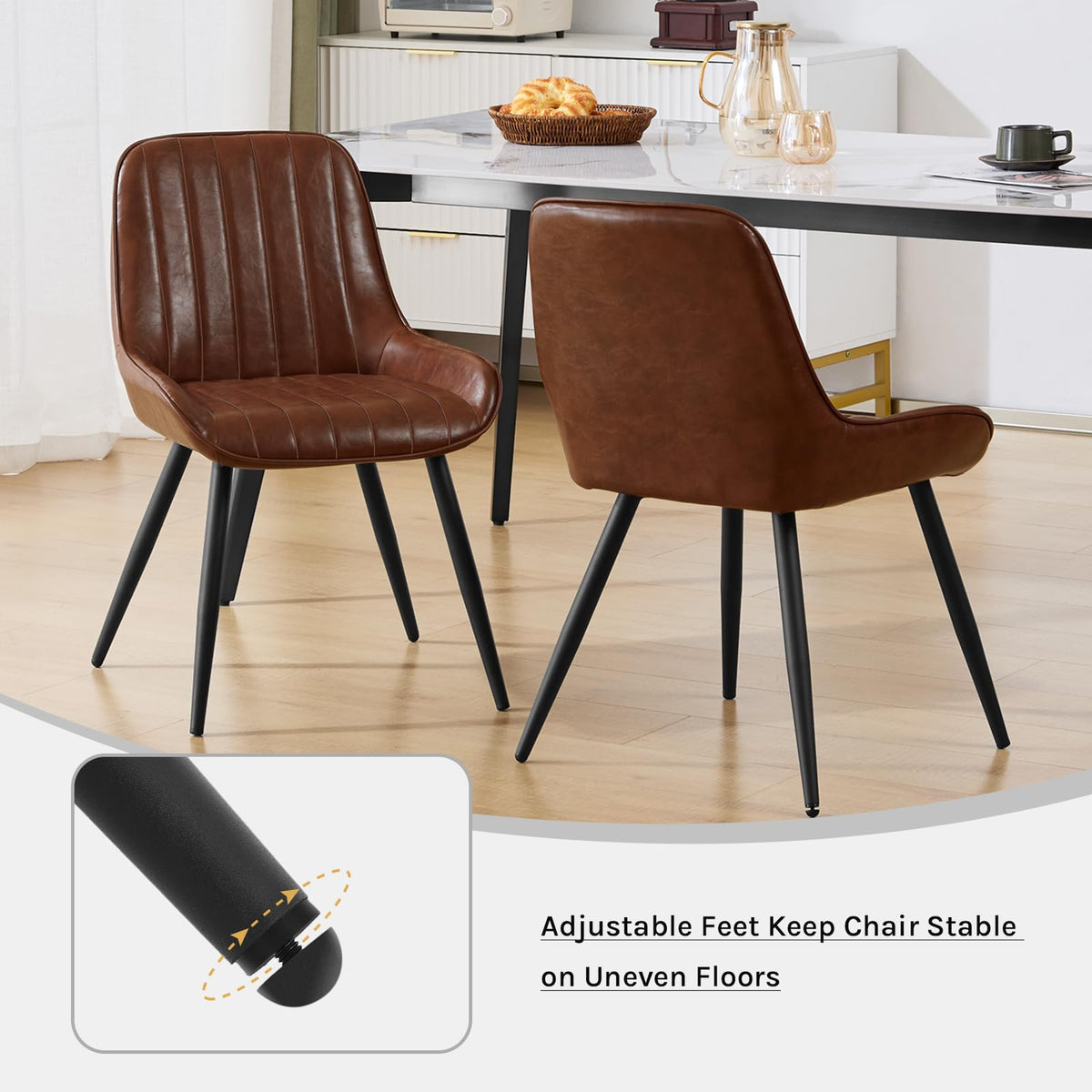 Shano Lestarain Dining Chairs Set of 4 | Velvet & Faux Leather | Ergonomic | 150kg Capacity