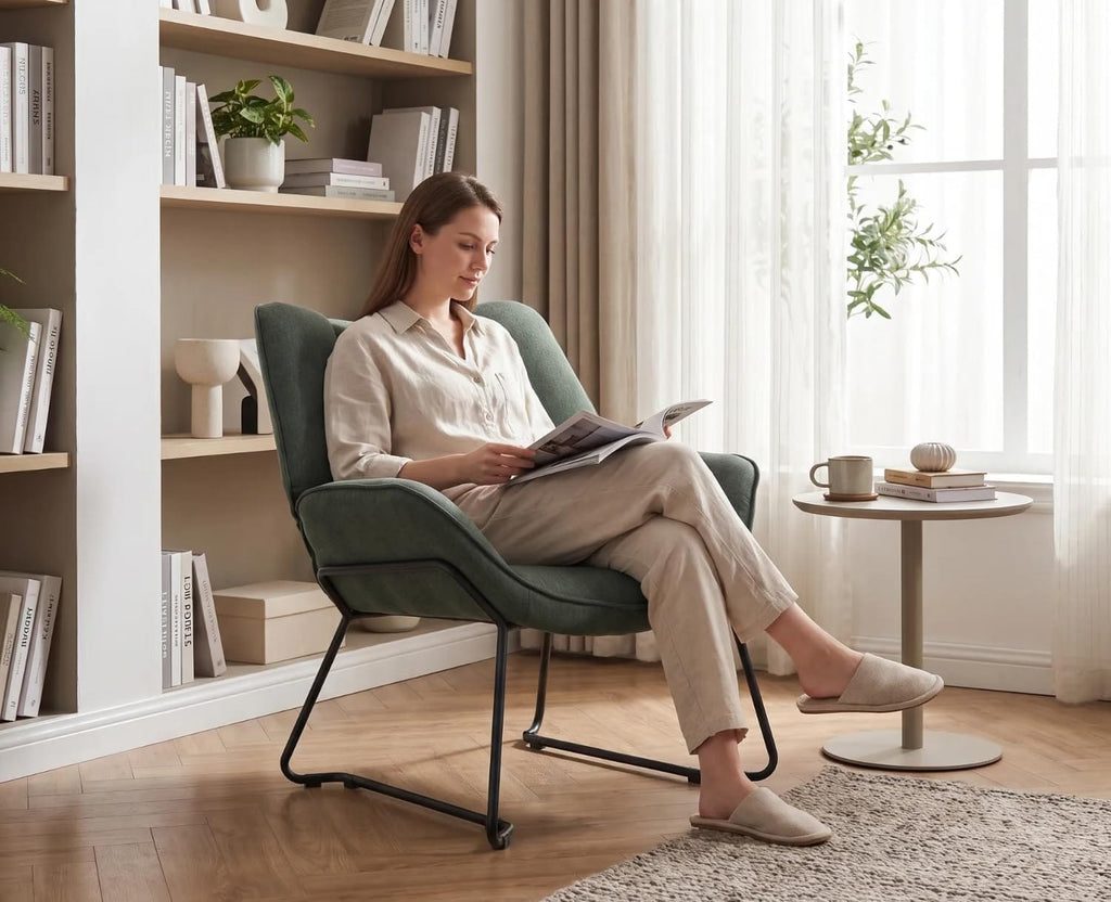 Shano Linen Accent Armchair | Quilted Upholstery | Black Sled Legs | 136kg | 6 Colours