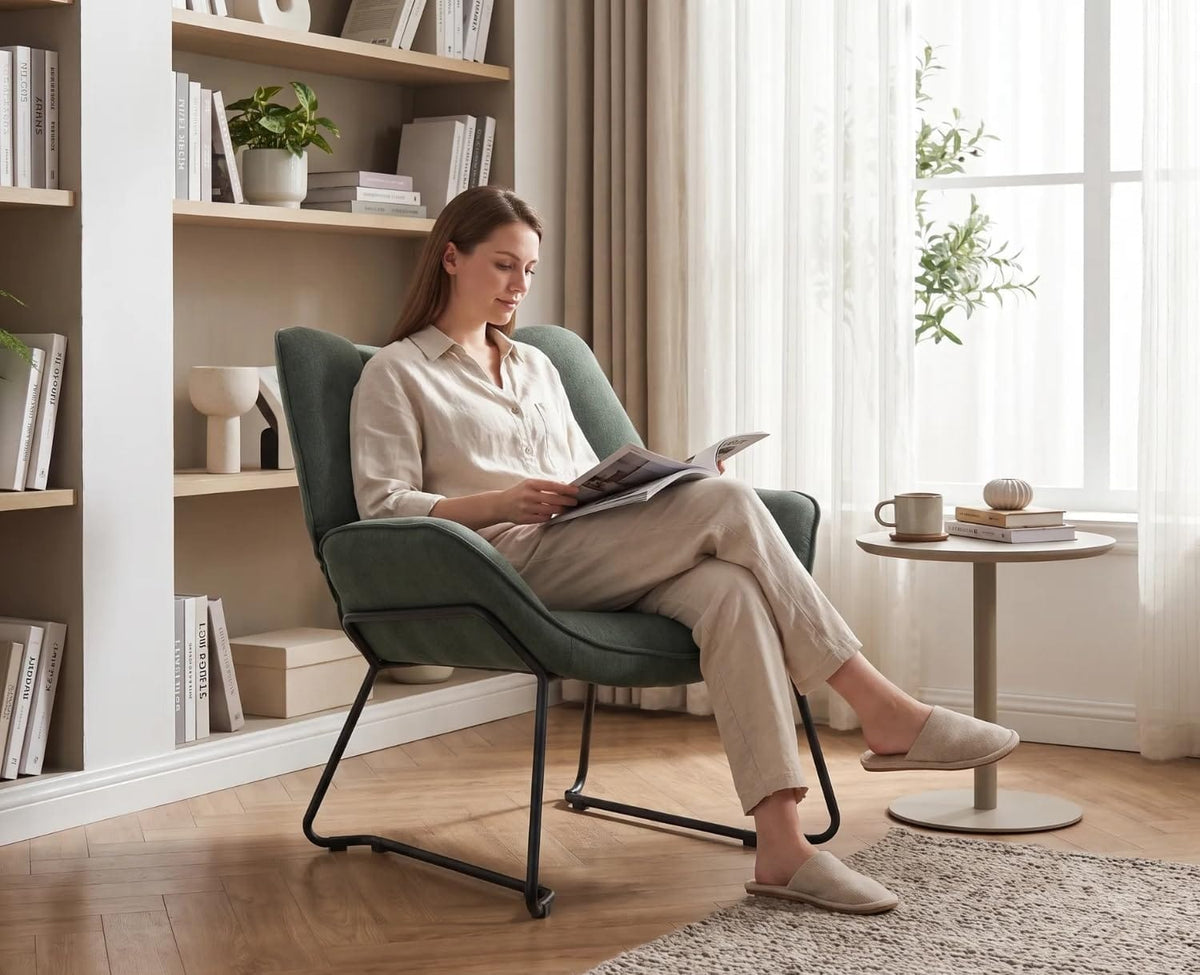 Shano Linen Accent Armchair | Quilted Upholstery | Black Sled Legs | 136kg | 6 Colours