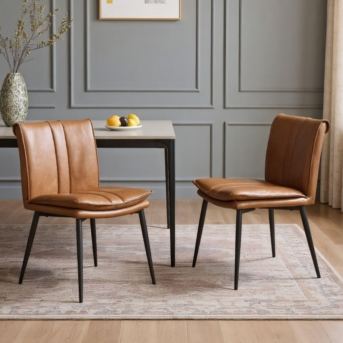 Shano chairus Retro PU Leather Dining Chairs | Double-Layer Cushion | Metal Legs | Set of 2 or 4