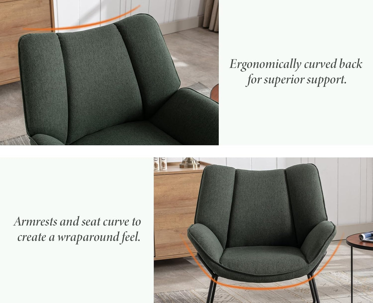 Shano Linen Accent Armchair | Quilted Upholstery | Black Sled Legs | 136kg | 6 Colours