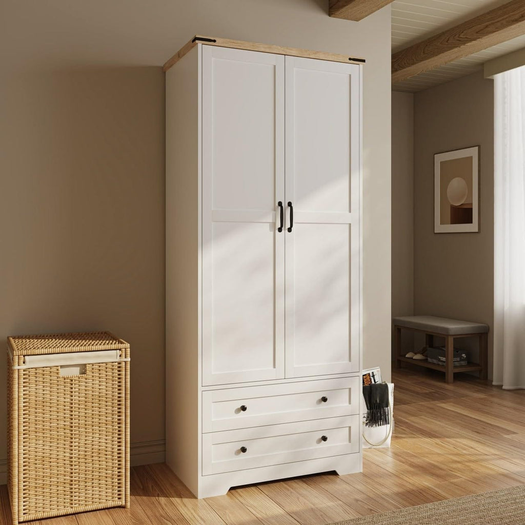 Shano Wardrobe with 3 Doors & 4 Drawers | White, Black, Grey & Oak