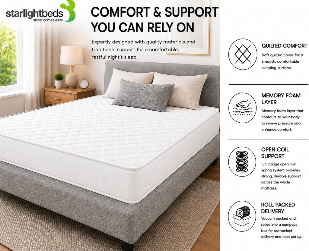 Shano Starlight Beds CoolTouch Hybrid Sprung Mattress | UK Made | Plush | NBF Certified | 18cm