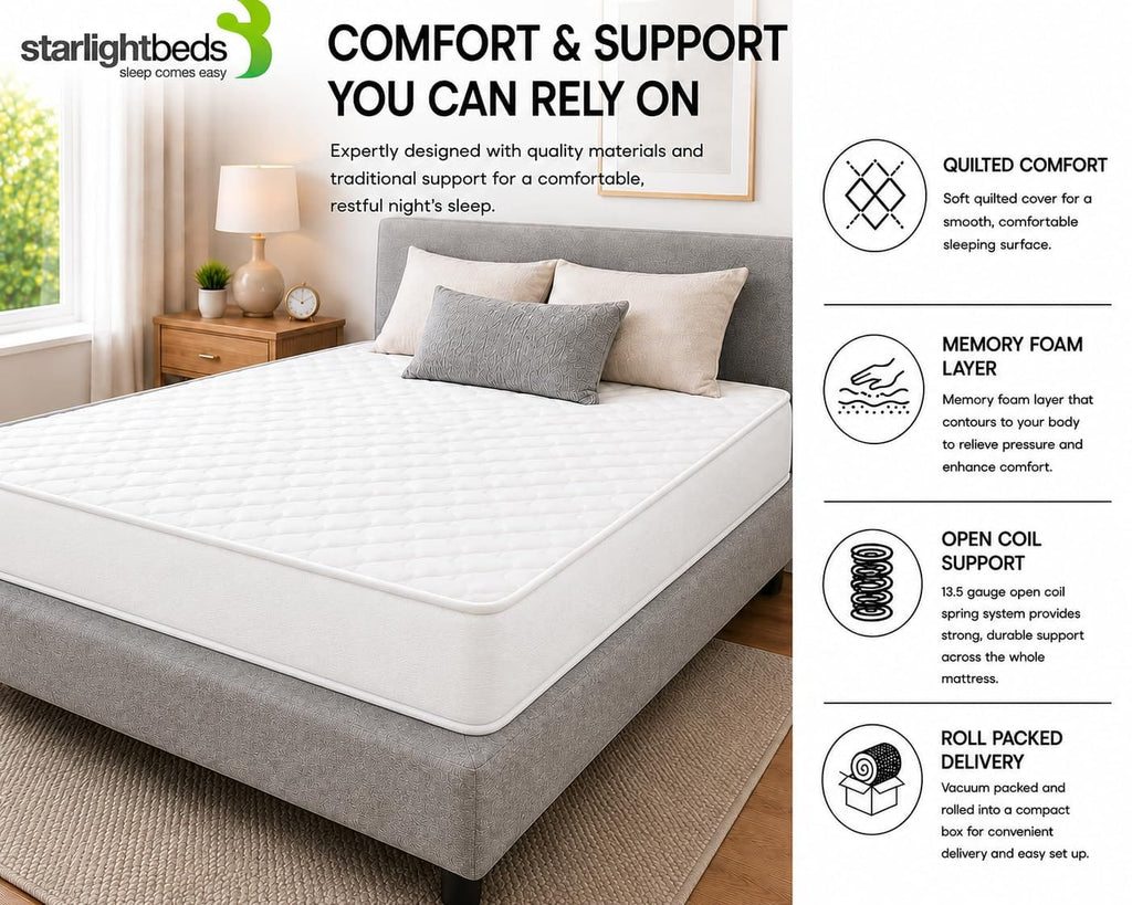Shano Starlight Beds CoolTouch Hybrid Sprung Mattress | UK Made | Plush | NBF Certified | 18cm