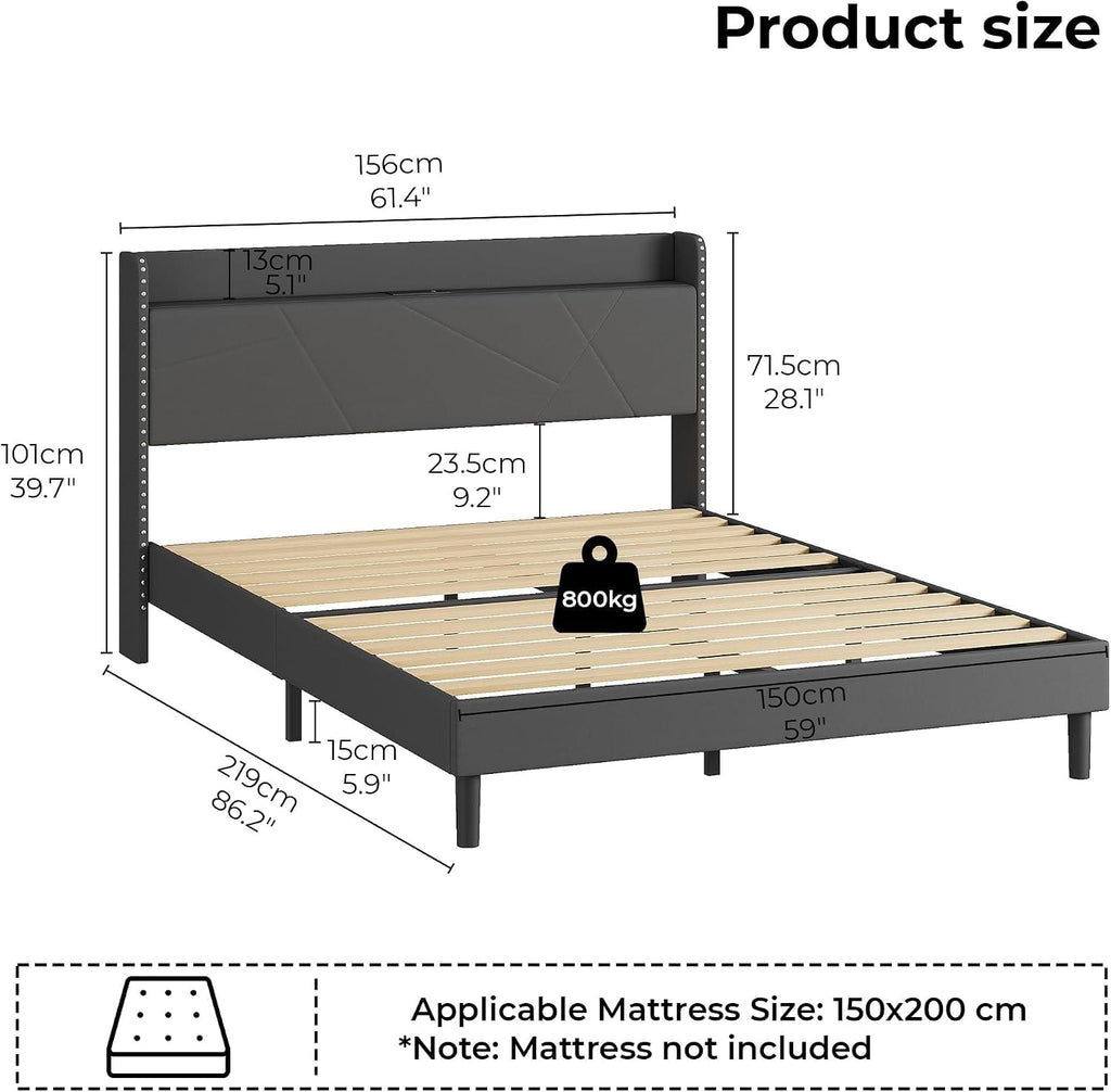 Upholstered Bed Frame with Built-In Charging Station | Linen Headboard | Storage | Single, Double & King