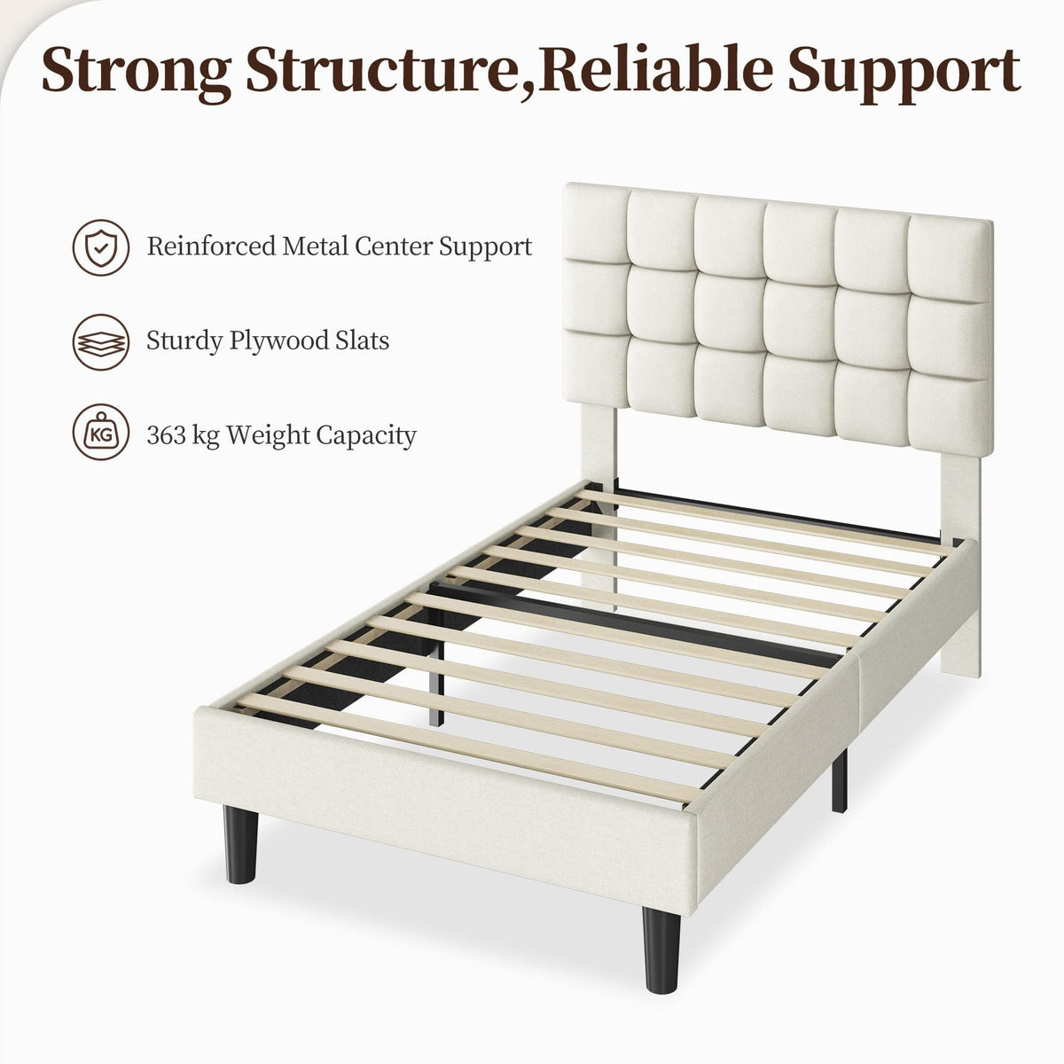 Upholstered Bed Frame with Square Tufted Headboard