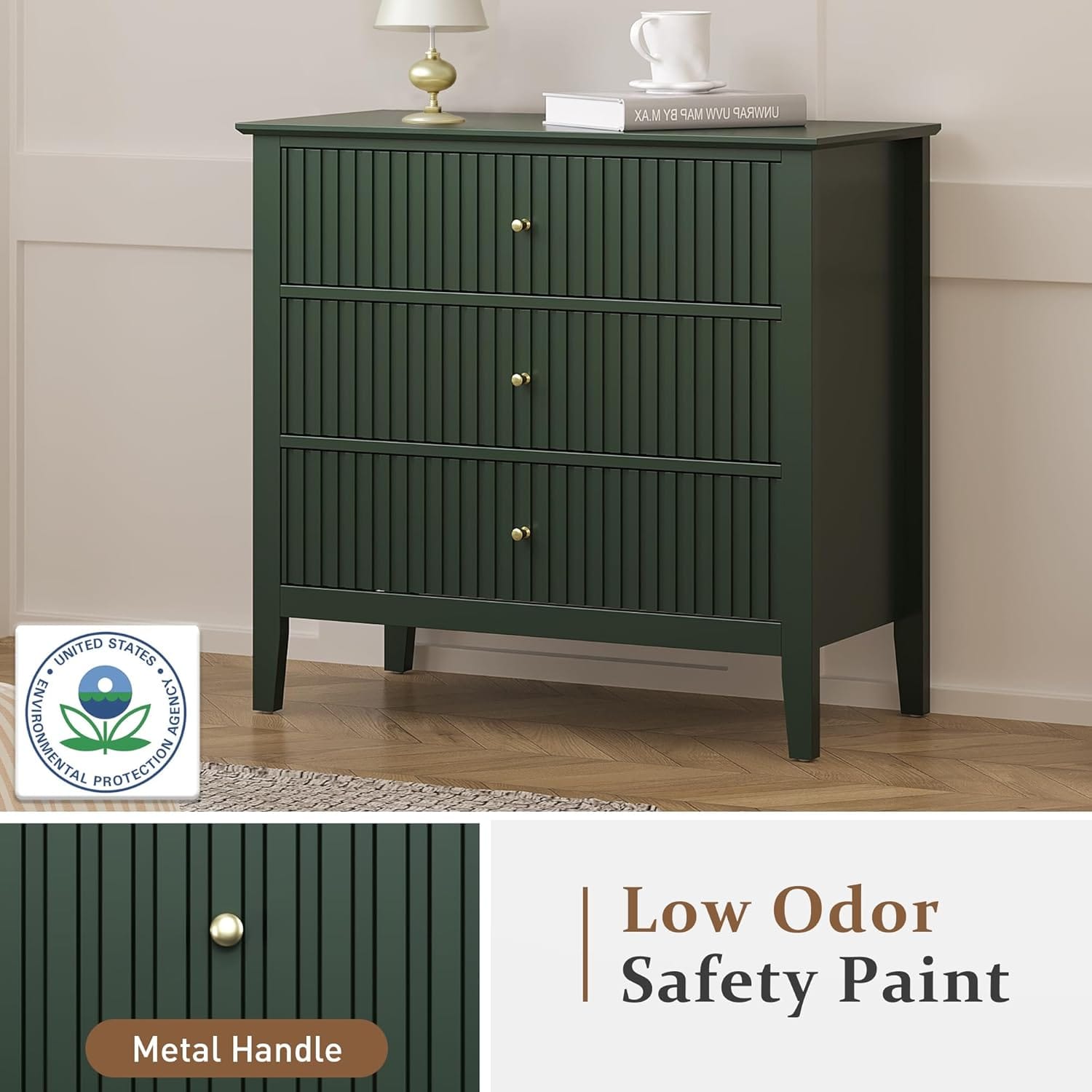 Fluted Chest of Drawers | 6 or 3 Drawers | Wide MDF Storage Unit | Water-Resistant | Black, Blue & Green