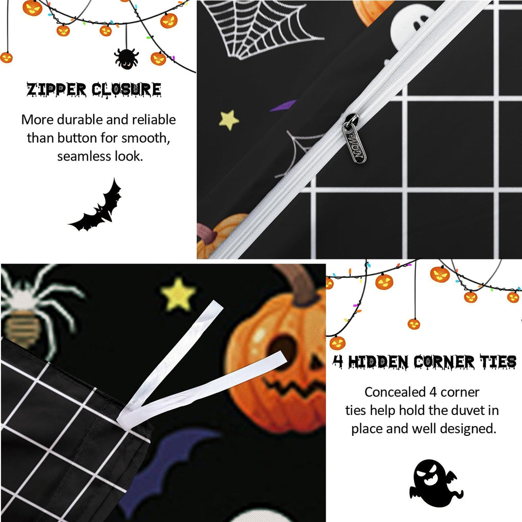 Halloween Duvet Cover Set 3 Pieces with Skull Pumpkin
