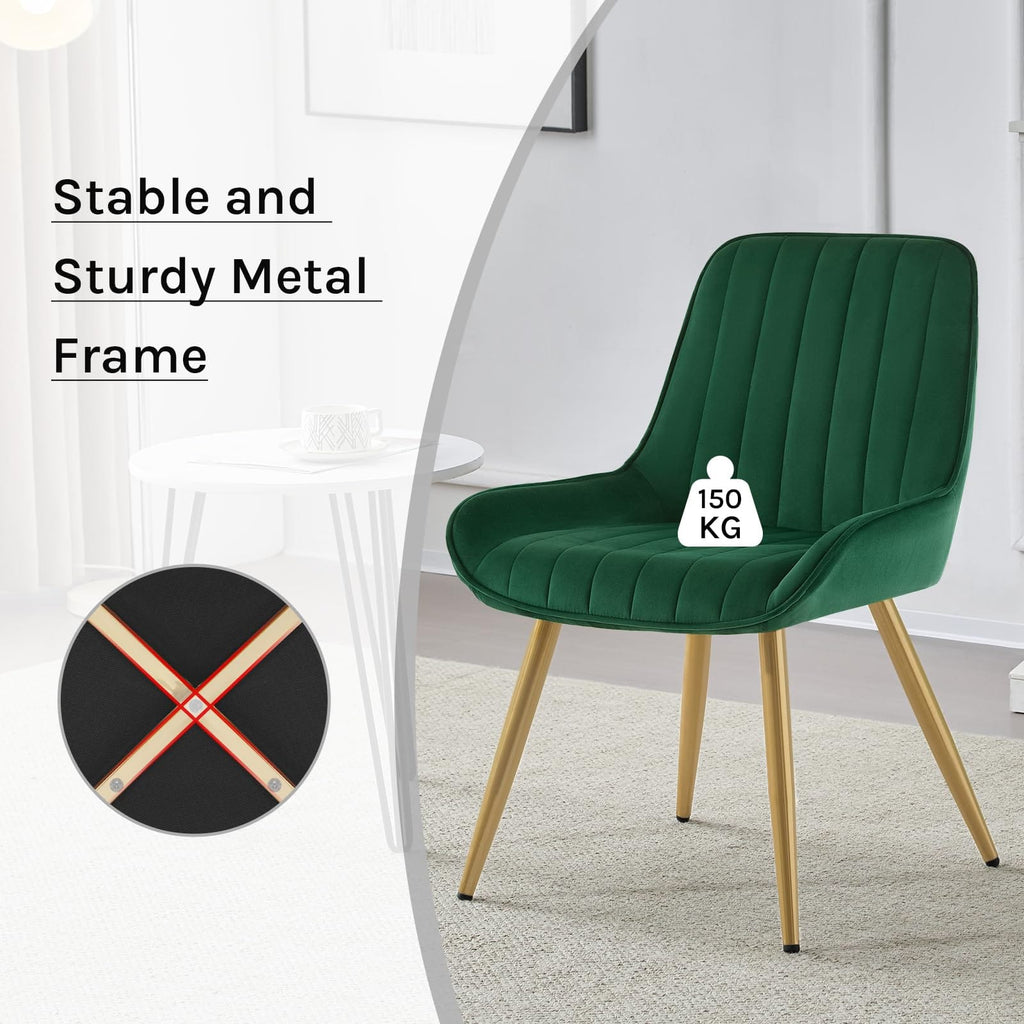 Shano Lestarain Dining Chairs Set of 4 | Velvet & Faux Leather | Ergonomic | 150kg Capacity