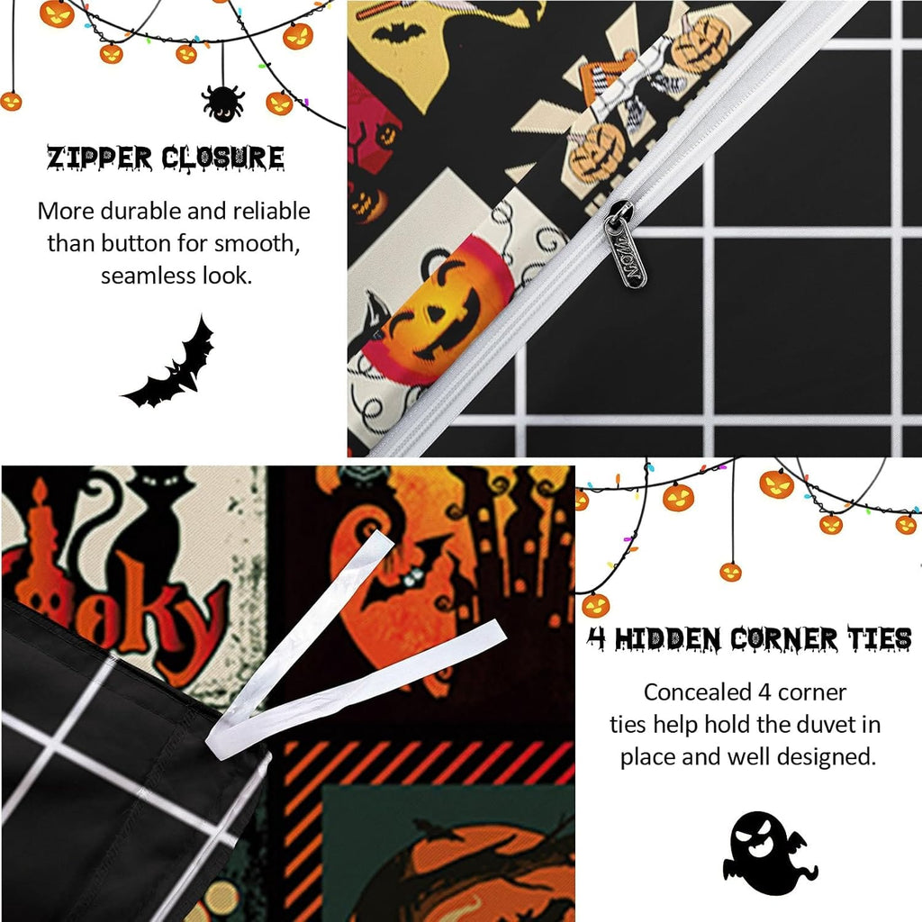 Halloween Duvet Cover Set 3 Pieces with Skull Pumpkin