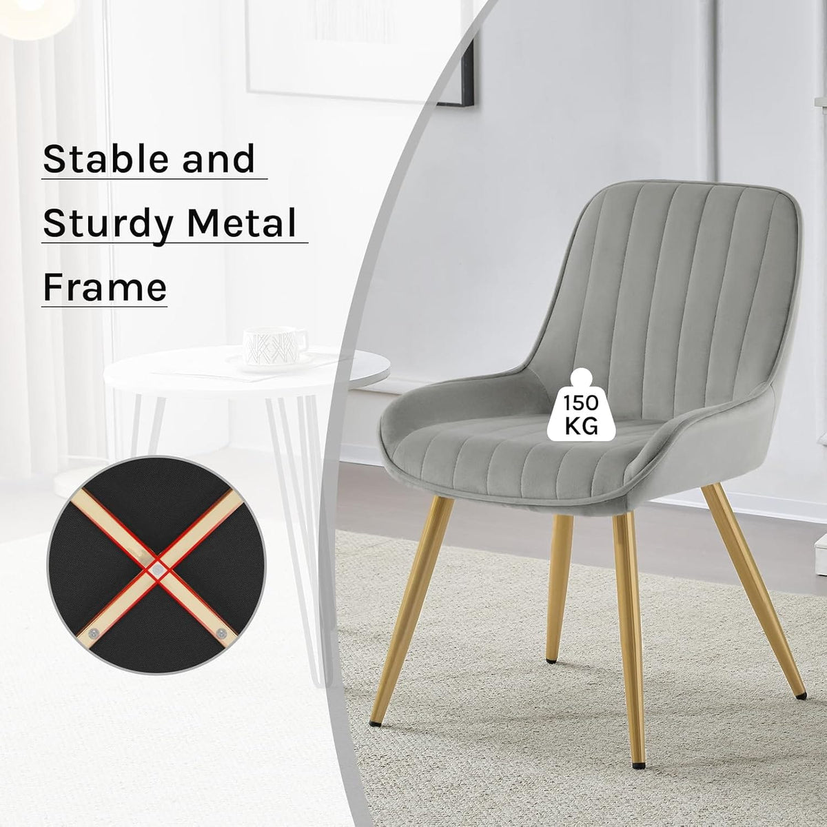 Shano Lestarain Dining Chairs Set of 4 | Velvet & Faux Leather | Ergonomic | 150kg Capacity