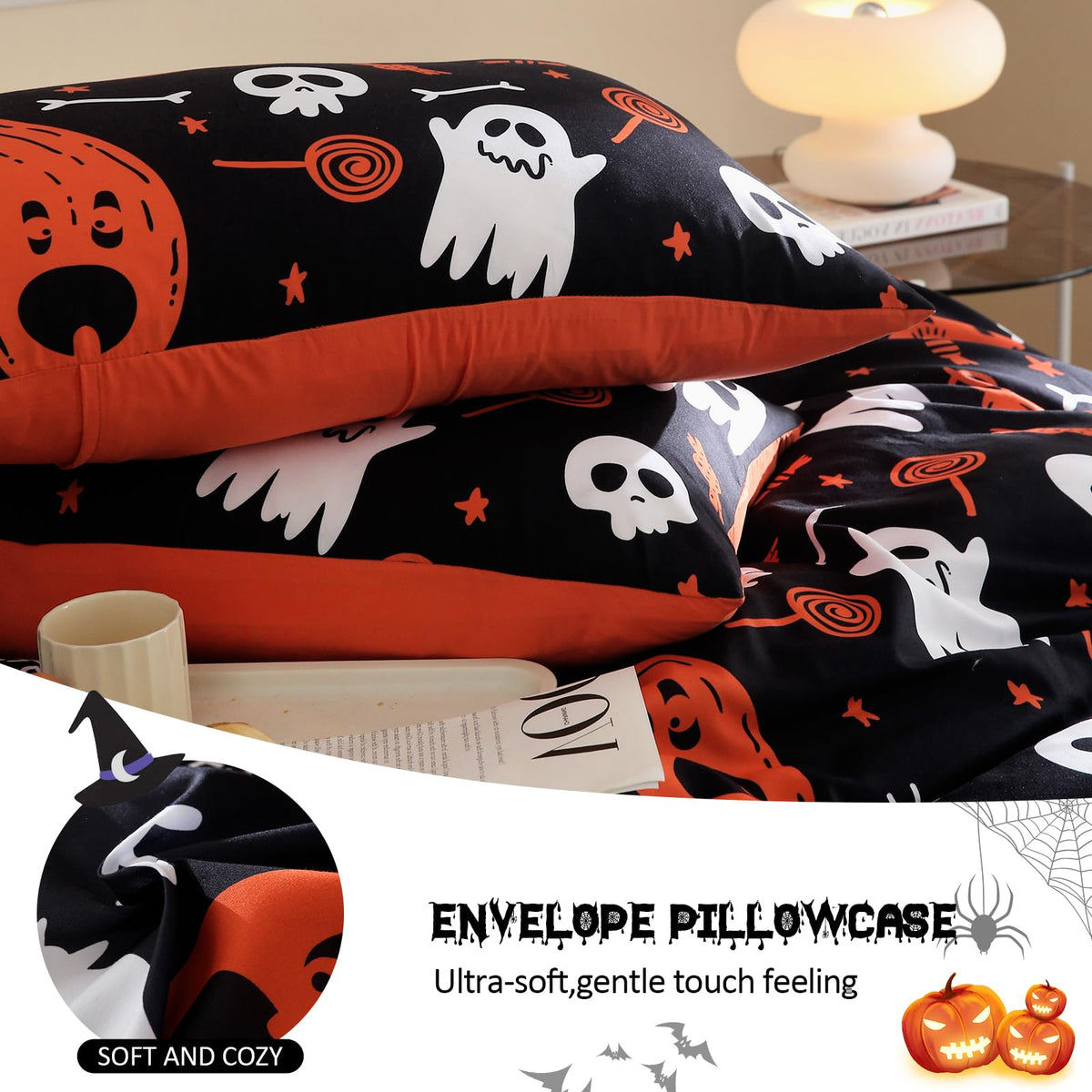 Halloween Duvet Cover Set 3 Pieces with Skull Pumpkin
