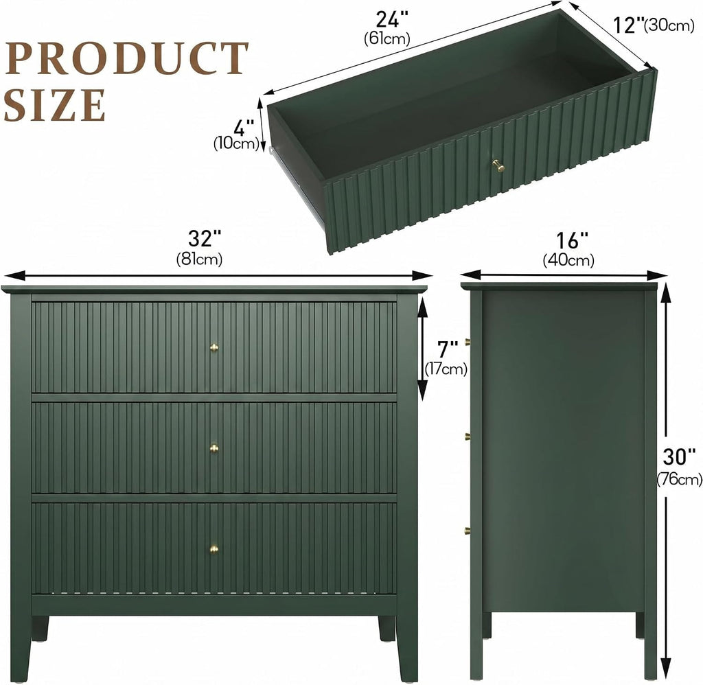 Fluted Chest of Drawers | 6 or 3 Drawers | Wide MDF Storage Unit | Water-Resistant | Black, Blue & Green